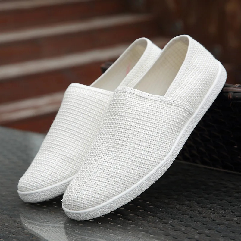 en Breathable Casual Flats Shoes Mens Canvas Loafers Fashion Men Slip on Fisherman Driving Footwear White 250219