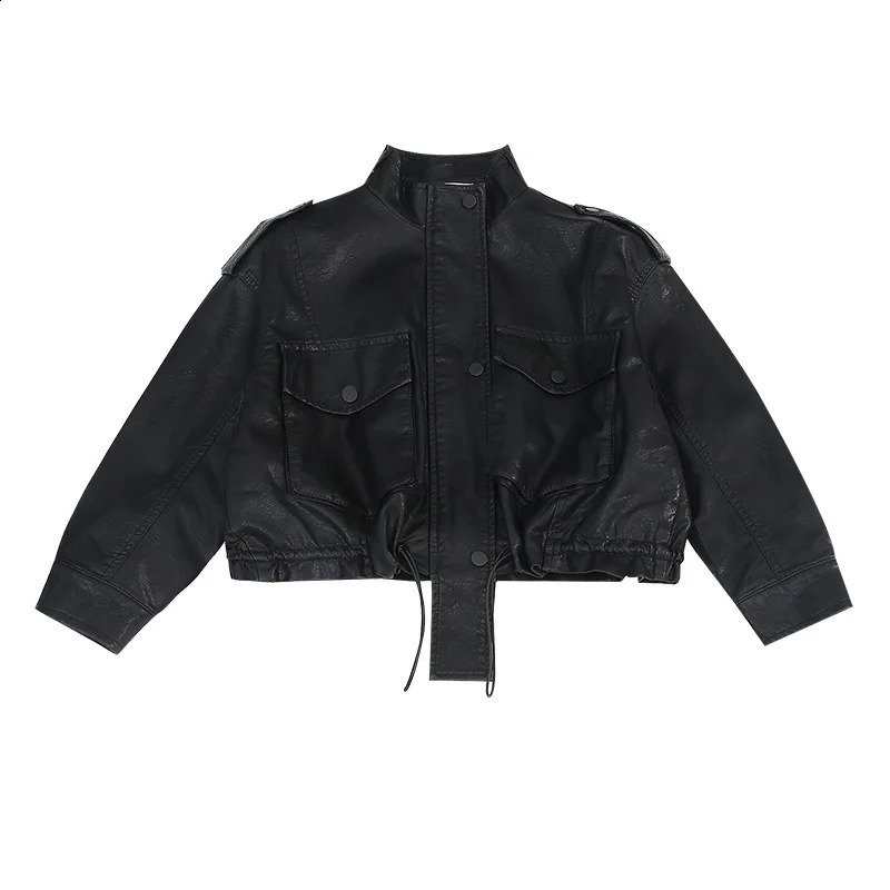 Girls Leather Jacket Autumn Trendy Cool Teenage Kids PU Outerwear Black Casual All-match Streetwear Kids Coats 10 12 13 14 Years 250206