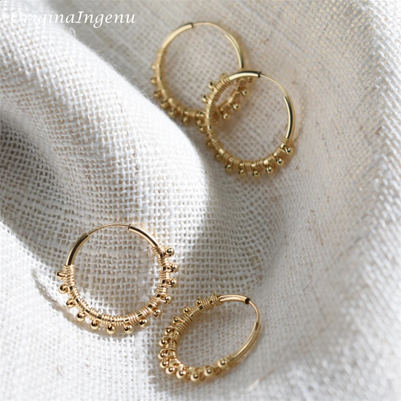 20MM Hoop Earrings 14K Gold Filled Gold Beads Earrings Minimalism Gold Jewelry Brincos Pendientes Boho Earrings 250207