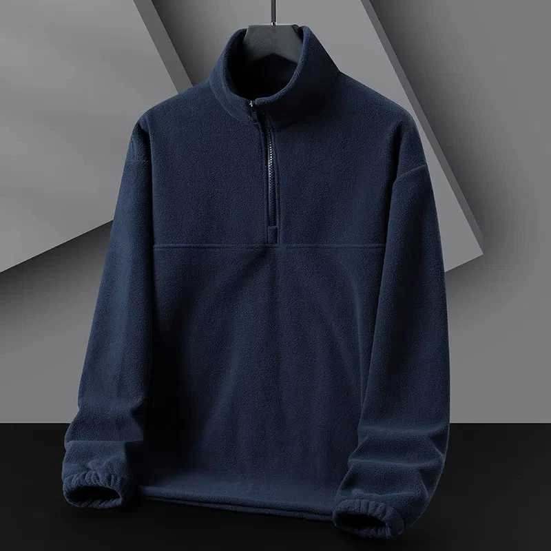 Autumn Winter Half Open Collar Lantern Long Sleeve Mens Clothing Pullover High-neck Solid Color Casual Zipper Boyfriend Tops W250207
