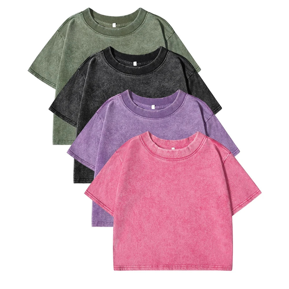 Solid Color Slim Washed T-Shirt Women Fashion Soft Cotton Tee ShirtS Casual Sport Short Sleeve Cool Retro Clothing Female 250207