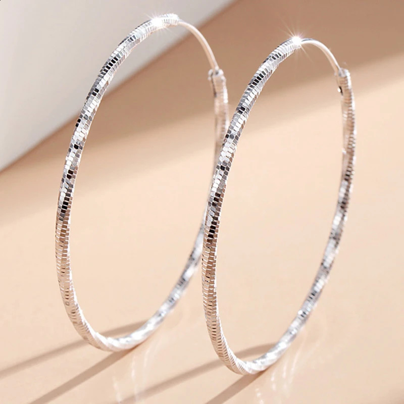 COSFIX 999 Sterling Silver Large Hoop Earrings for Women 30-60mm Womens Hoop Earrings Temperamental Earrings Hoop 250207