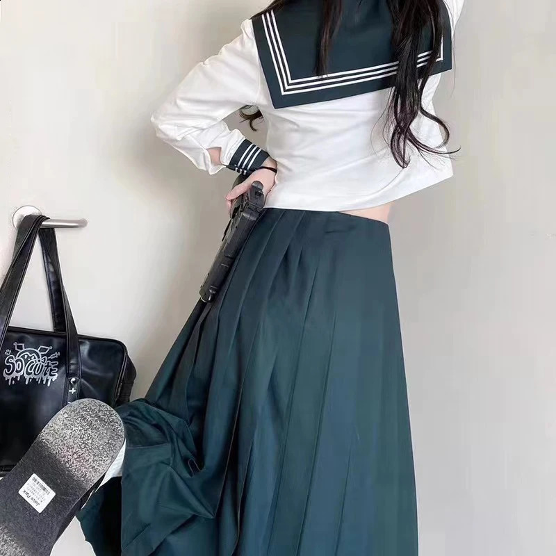 Japanese School Uniform SXXL Green JK Girl College Style Suit Sailor Costume Women Sexy Shirt Pleated Skirt 250122