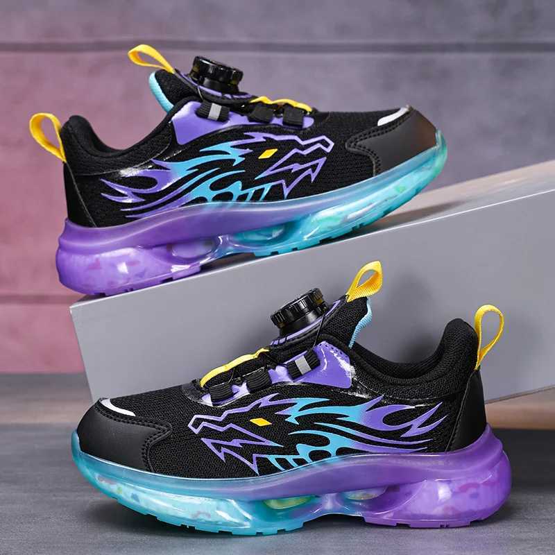 Childrens Running Shoes Rotating Buckle Lightweight Outdoor Sports Walking Shoes Breathable Non-Slip Casual Sneakers for Kids W250207
