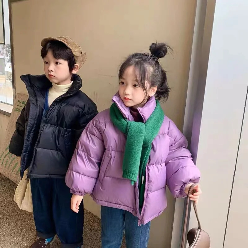 Boys Girls Casual Down Coats Children Winter Warm Jackets Kids Fashion Stand Collar Outerwear Baby Thicken Solid Color Clothes 250206