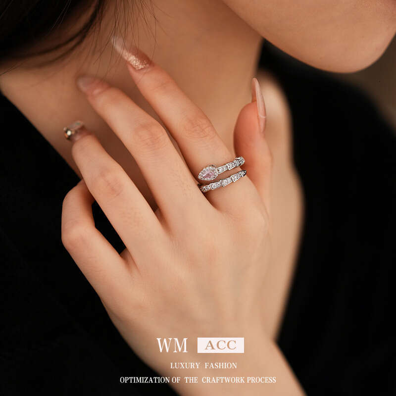 Zircon snake curved opening light luxury cool style, versatile index finger ring, simple and high-end commuting jewelry for women