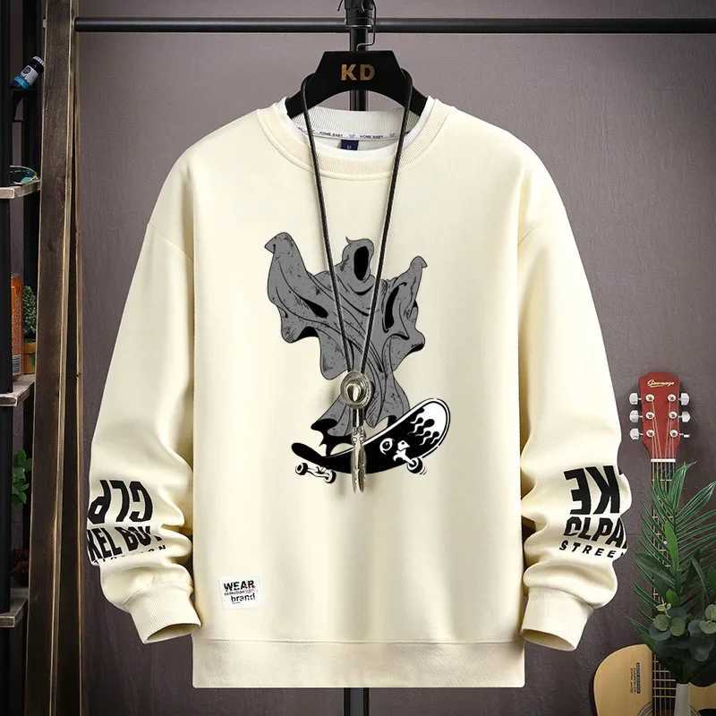 Spring and Autumn Mens Sportswear Japanese Cartoon Cat Sportswear Long Sleeve O-Neck T-shirt Harajuku Street Mens Wear 2024 W250207