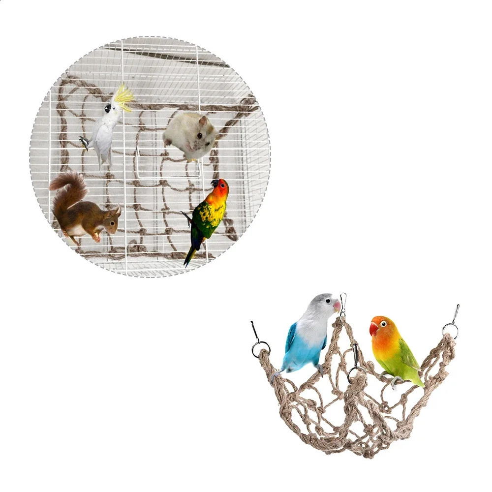 Birds Swing Ladder Toys Hemp Rope Net Pet Parrot Birds Chew Play Climbing Ropes with Hook Pet Accesorios for Bird Indoor Toy 250206