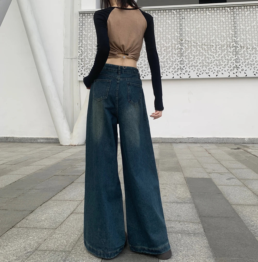Petite girl 150CM short Hong Kong style retro straight leg jeans women loose slim high waist wide pants xs show height 250206