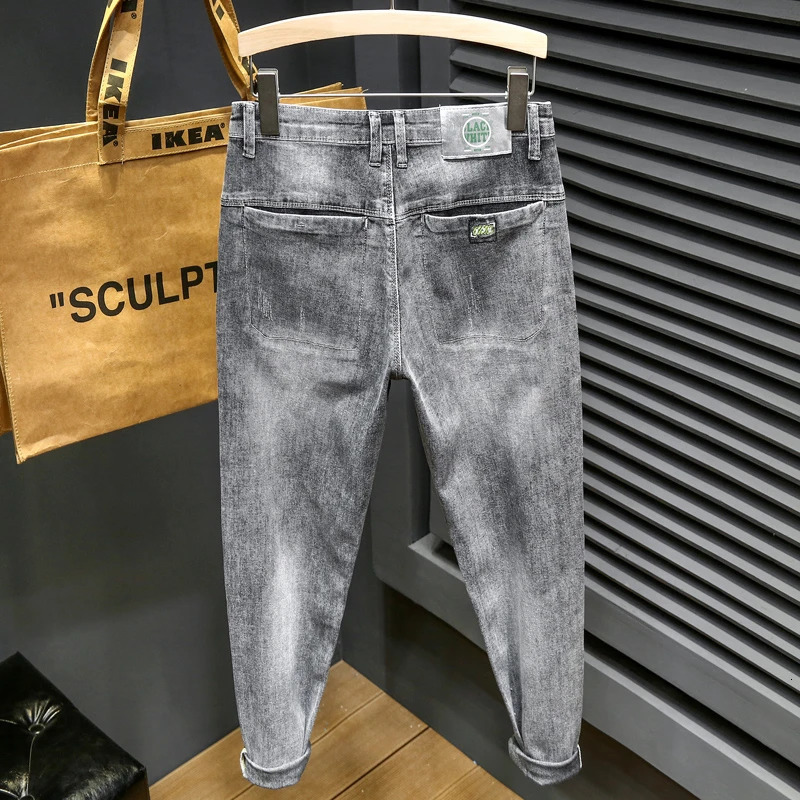 Y2k mens fashion denim pants highquality ultrathin fit fully matched with Trouser casual elastic pencil cut jeans 250207