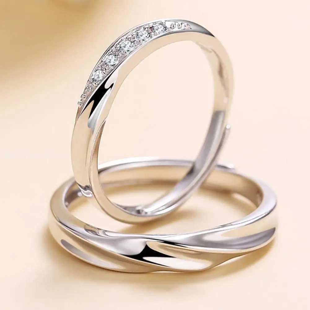Simple Fashion Couple Rings Set Silver Color Opening Adjustable Finger Light Luxury Jewelry For Women Men Anniversary Gift W250207