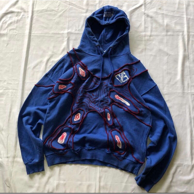 Urban Streetwear Dark Ins Hoodie with Patchwork Embroidery, Oversized Heavyweight Pullover Sweatshirt
