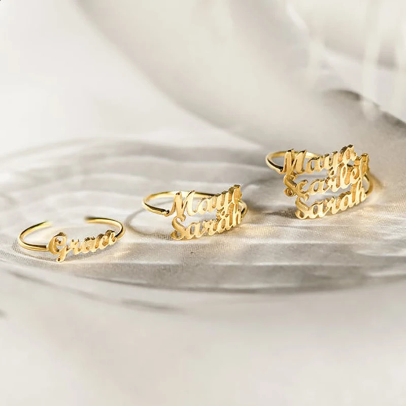 Personalised Double Name Men Rings Custom Stainless Steel Adjustable Couple Ring Jewelry Christmas Bague Homme Acier Inoxydable 250206