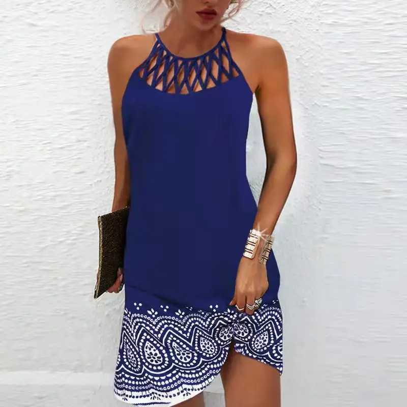 2024 Summer Wind Positioning Printing Mesh Belt Sveless Casual DressXJ2500207