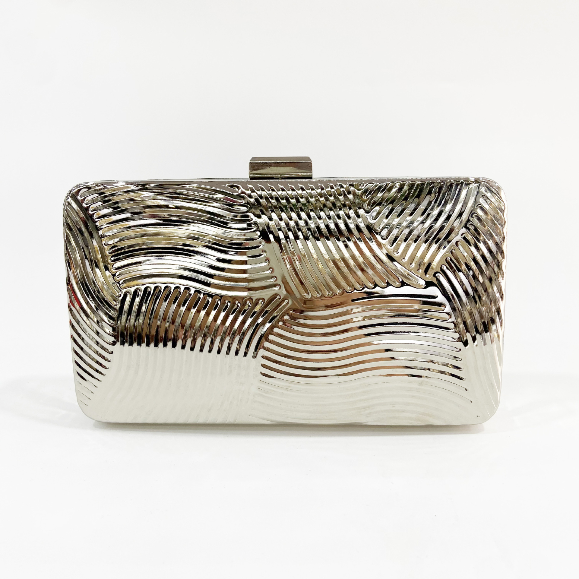 New Solid Color Shell Metal Mini Handheld Banquet Bag Texture Striped Dress Party Handbag