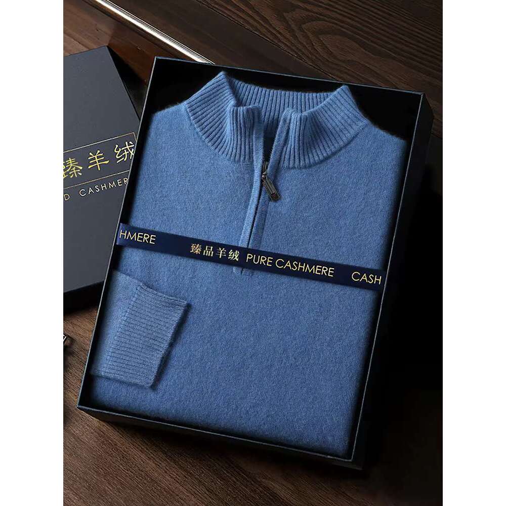 Autumn Winter Men's Basic Zipper Pullover 100% Cashmere Sweater High Quality Base Mock Neck Knitwear Smart Casual Soft Warm Top