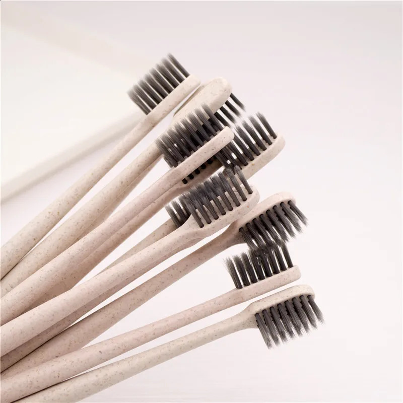 50Pcs Eco-Friendly Wheat Straw Toothbrush Individually Wrapped Disposable Soft Bristles Manual Travel Toothbrush for el 250206
