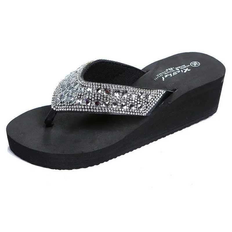 New Rhine Slippers Women 2024 Fi Crystal Slides Platform Shoes Lady Sexy Rainbow Shiny Diamd Chunky Flip-flopsXJ250207