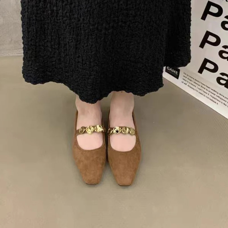 Retro Women Shoes Metal Heels Shallow Mouth ed Pumps 2024 Mary Jane Sandals Ladies Metalic Fashion Latest Low Velvet Spring 250206