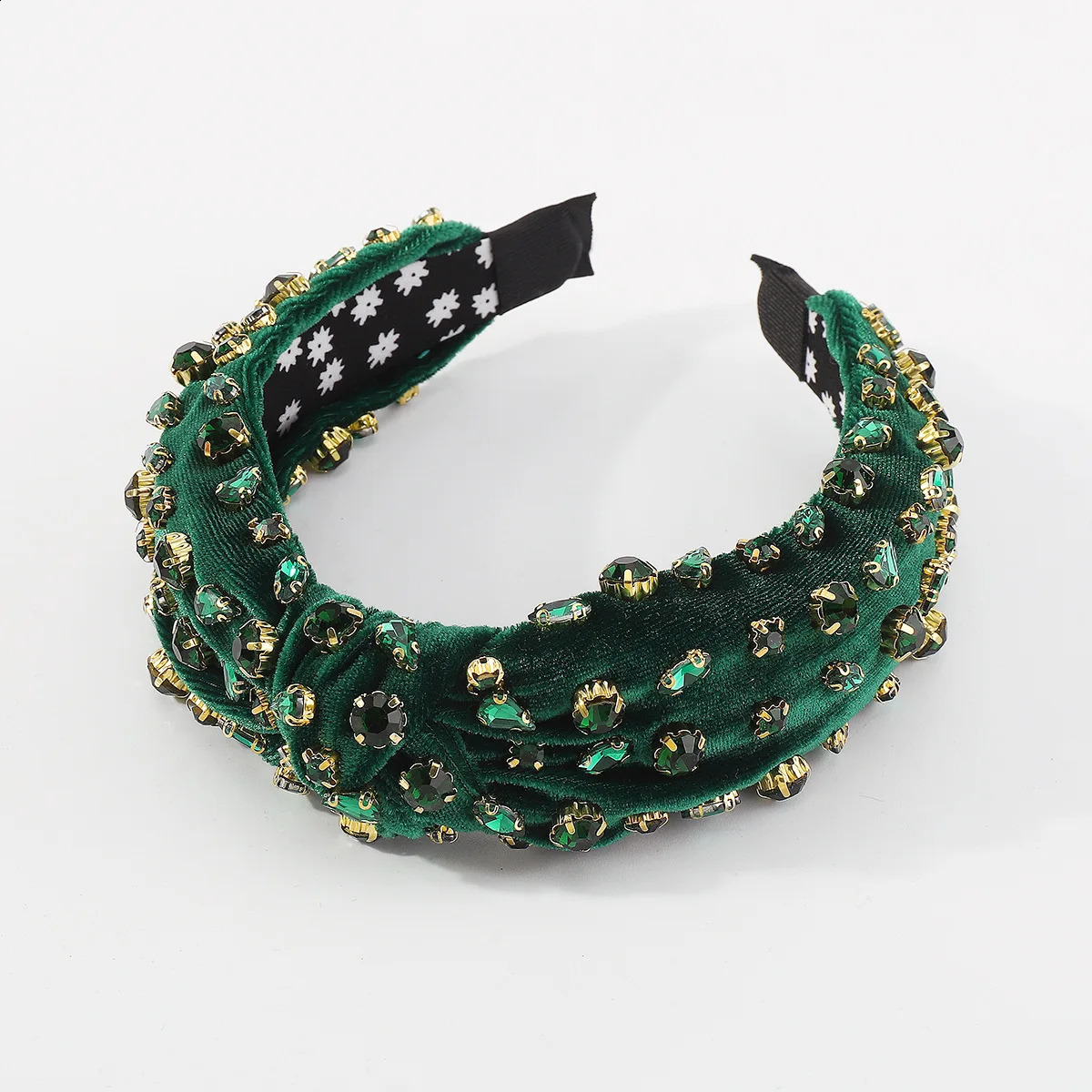 European and American Fashion Exaggerated Flannel Diamond-Laid Headband Knotted Temperament Wide Headband Hair Accessories 250207