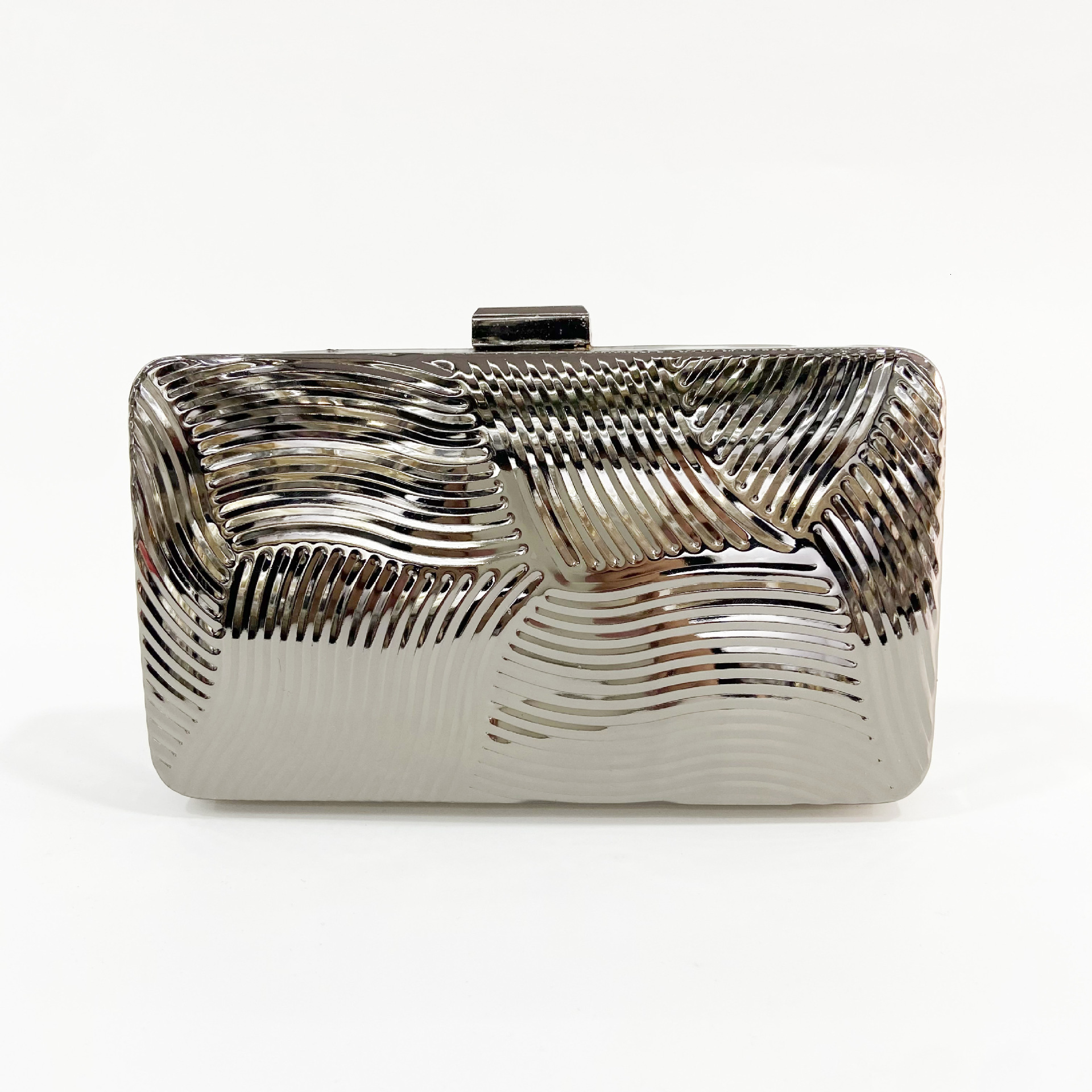 New Solid Color Shell Metal Mini Handheld Banquet Bag Texture Striped Dress Party Handbag