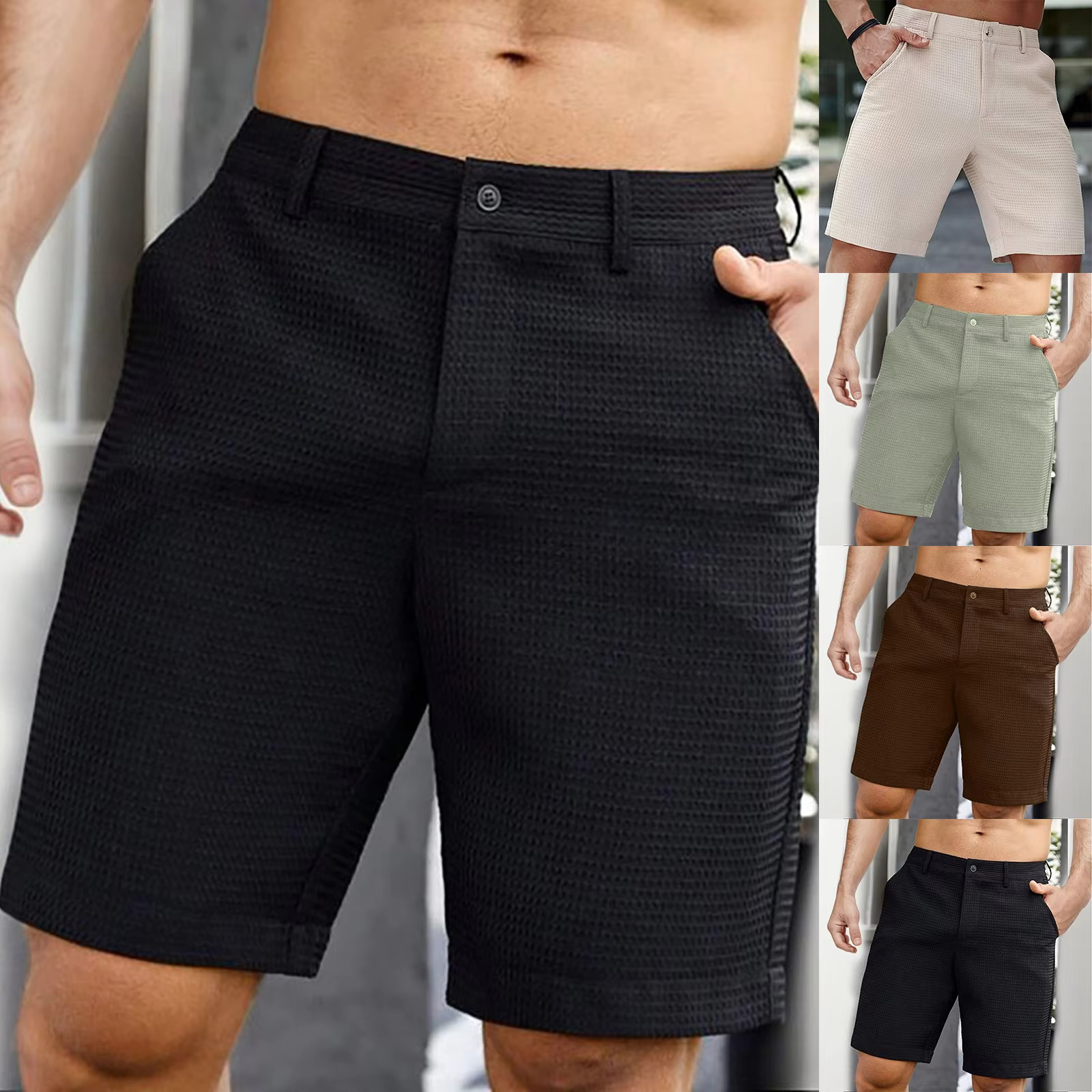 Men's Summer Quarter Solid Color Casual Dress Medium Pants Small Plaid Comfortable Fiess Basketball Sports Beach Shorts