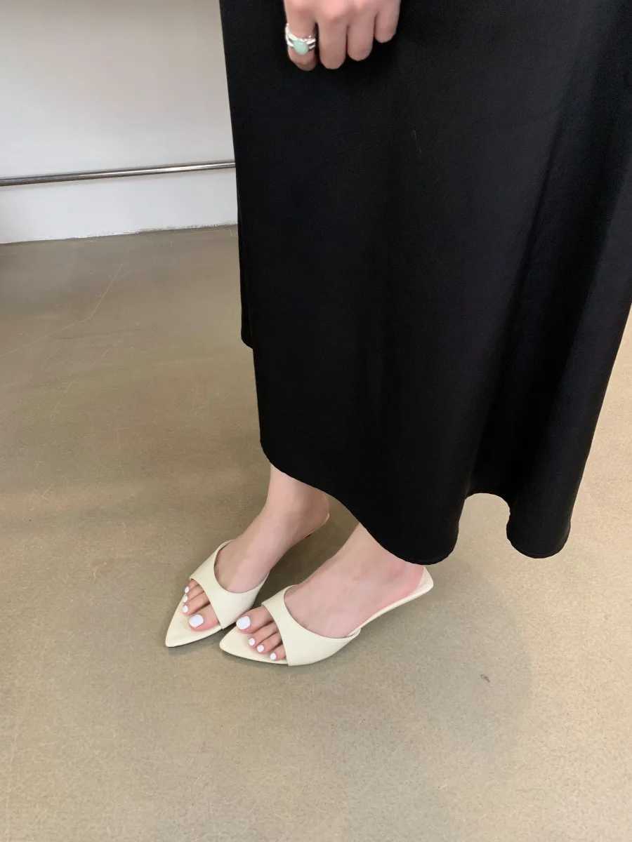 Shoes Ladies Slippers Slipers Women Pointed Toe Thin Heels Heeled Mules Shallow Low Rubber Flip Flops 2025 Summer HighXJ250207