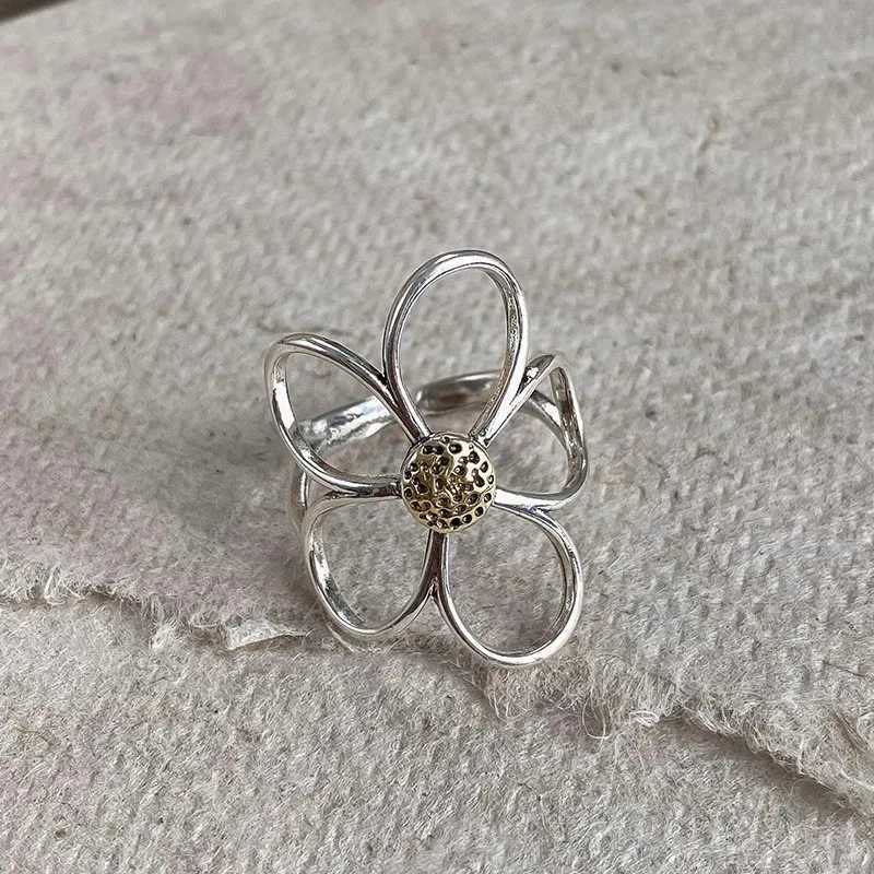 925 Sterling Silver Rings for Women Couple Minimalist Handmade Simple Big Flower Ring Party Jewelry Gift Prevent Allergy W250207