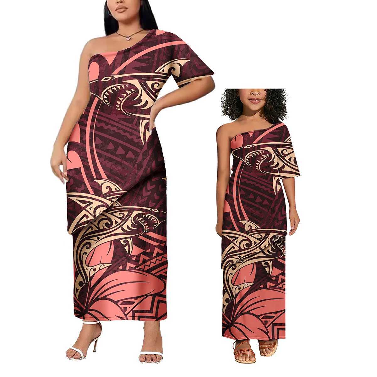 Custom Polynesian Samoan Tribal Print Parent-child Mother Daughter Matching Clothes Family Dress Outfits Clothing Sets W250207