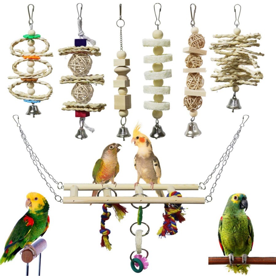 Bird Parakeet Toys,Swing Hanging Standing Chewing Toy Hammock Climbing Ladder Bird Cage Colorful Toys Suitable for Budgerigar, Parakeet