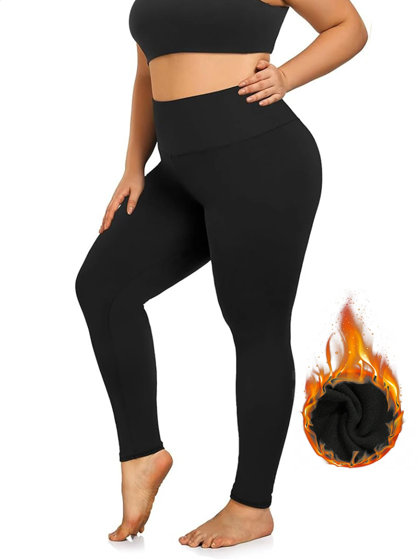 Autumn And Winter Solid Color Plus-size Nine-point Pants Black High-waisted Tight-fitting Leggings And Fleece Thick-legged Pants 250207