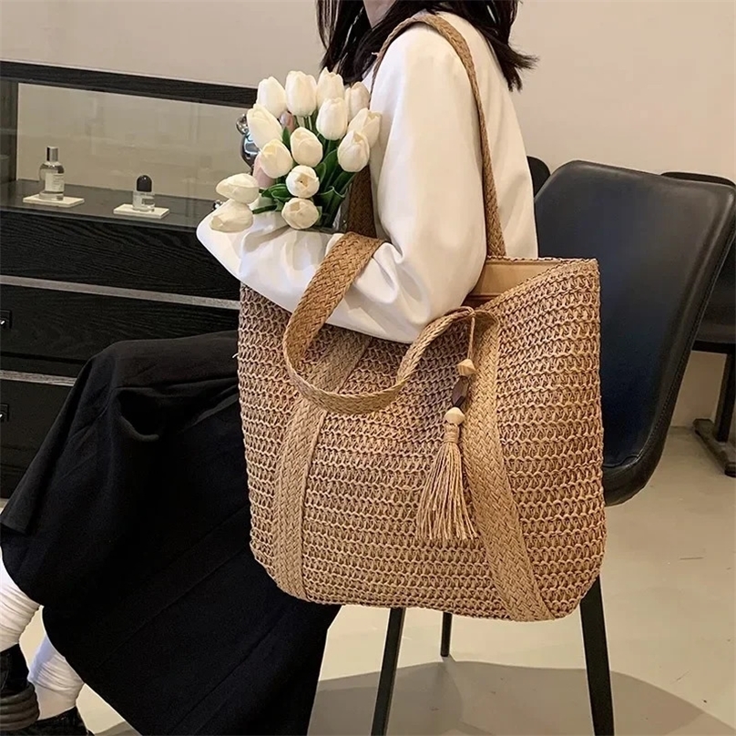 Elegant Ladies Straw Woven Handbag Women Holiday Beach Commute Casual Tote Top-Handle Bags Fashion Retro Shoulder Bags 2024 250207