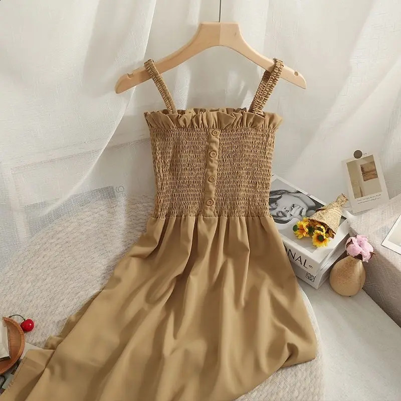 2025 Summer Pregnant Women Dress High Waist Fashion Strap Pregnancy Sleeveless Maternity Solid Color Chiffon 250114