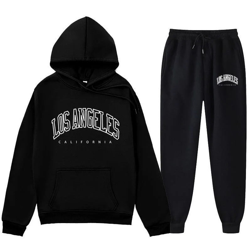 2024 LOS Los Angeles Letter Printed Same Color And Pants Set For Mens AutumnWinter With Velvet Hoodie 250207
