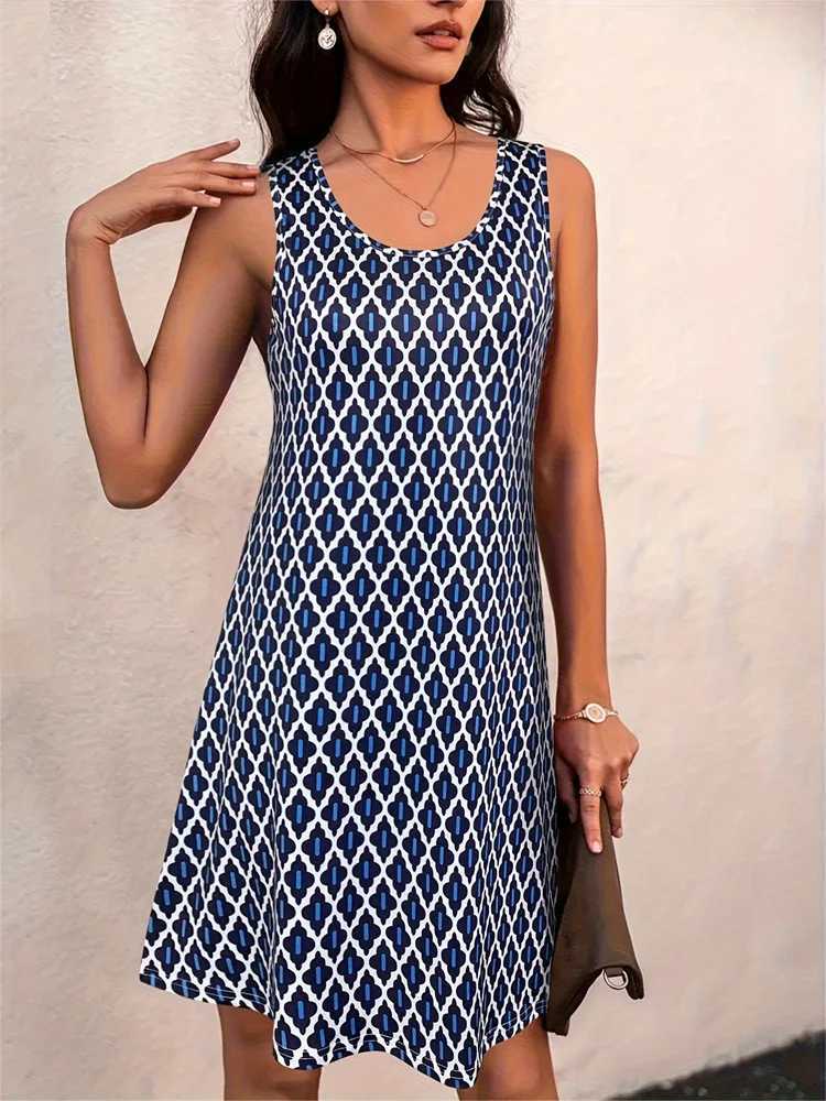 Summer Boho Beach Dress Fashion Circle Dot Printed Robe Women Casual Knee Dress O Neck Breathable Dress Vacation Vest PajamasXJ2500207