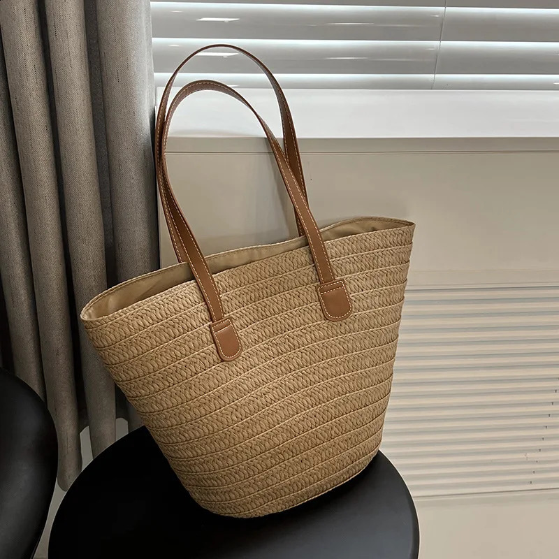 Yogodlns Summer Large Capacity Straw Bag For Women Knitted Straw Bag Bohemia Top-handle Bag Travel Bags Armpit Bag bolsa 250207