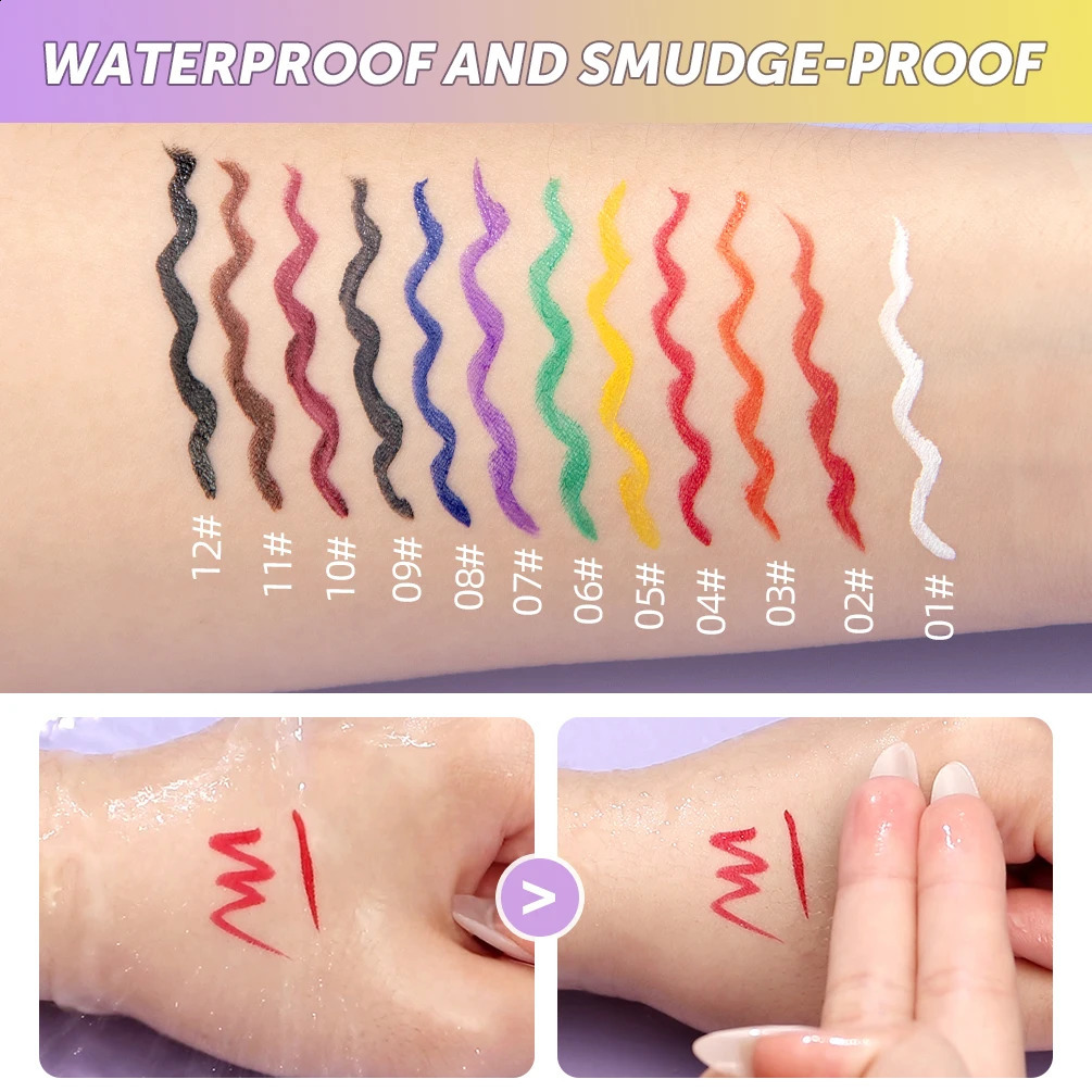 QI High Pigment Eyeliner Pencil Waterproof Smudgeproof Makeup Eye Liner Liquid Black Eyeliner Quick Drying Eyes Cosmetics 250206