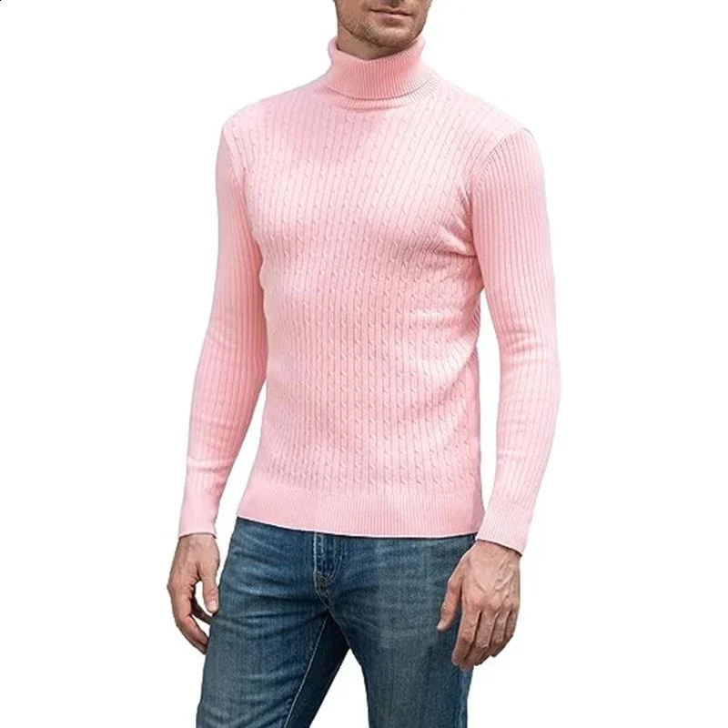 Mens Turtleneck Sweater Knitting Sweater Warm Fitness Leisure Mens Sweater Coat 250206