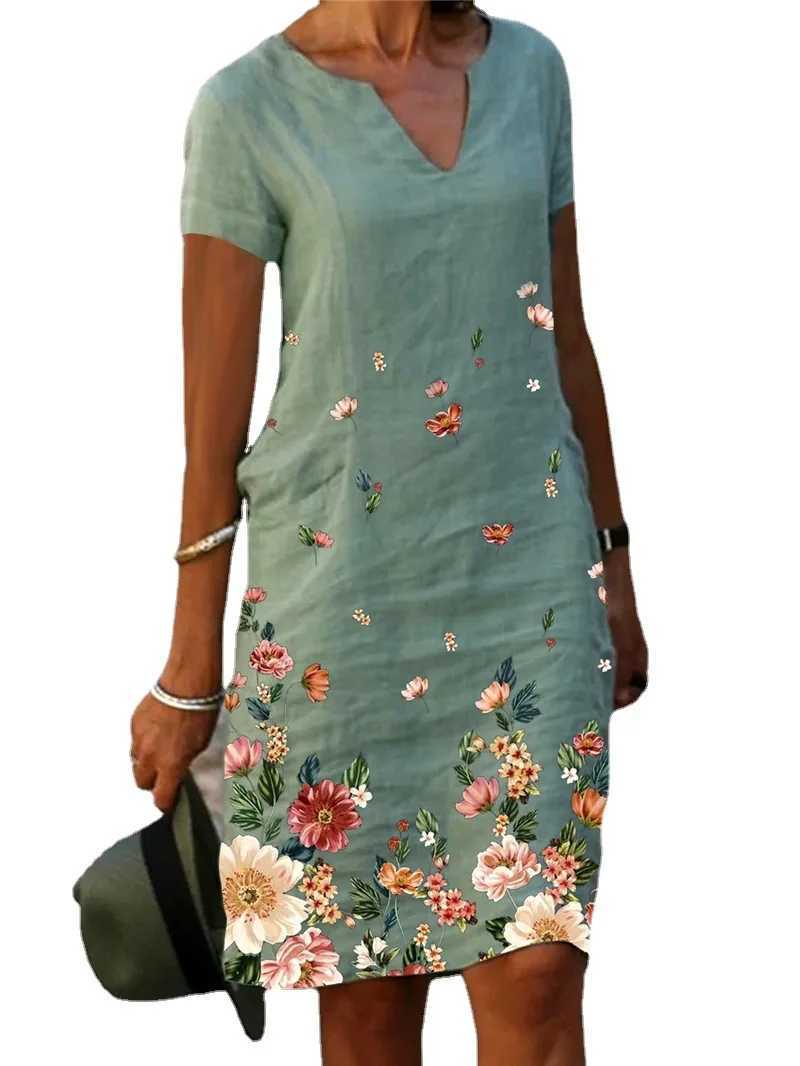 2024 Summer Ele Women Dress Oversize Printed V-neck Dresses Fe Spring Trendy Beach Fashion Casual Loose Clothes LadiesXJ2500207