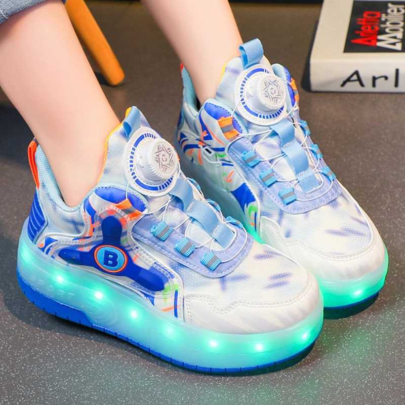 Childrens Outdoor Sports Shoes Casual Boys Two Wheeled LED Light Shoes Kids Training Roller Skating Shoes USB Charge Sneakers W250207
