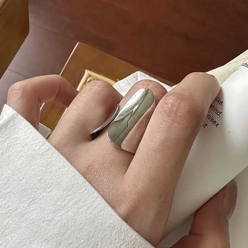 Foxanry Minimalist Silver Color Cuff Rings for Women Couples New Fashion Creative Smooth Pattern Geometric Party Jewelry Gifts W250207