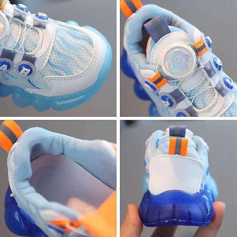 Fashion Kids Shoes Breathable Light Running Illuminated Shoes Boys Girls Casual Sneakers Rotate Button Luminous Kids Sport Shoes W250207