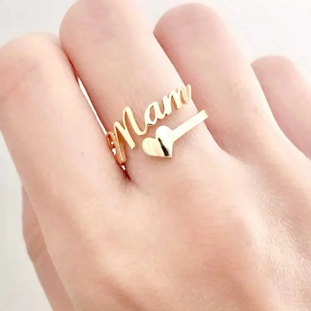 Personalised Custom Name Ring Stainless Steel Jewelry Adjustable Love Heart Couple Promise Rings for Women Valentines Day Gifts 250206