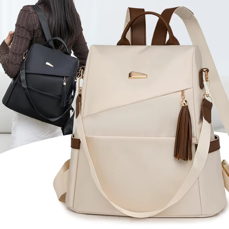 Fashion Tassel Decorative Women Nylon Anti-Theft Backpack Casual Travel Female Shoulder Bag Large Capacity Student School Pack