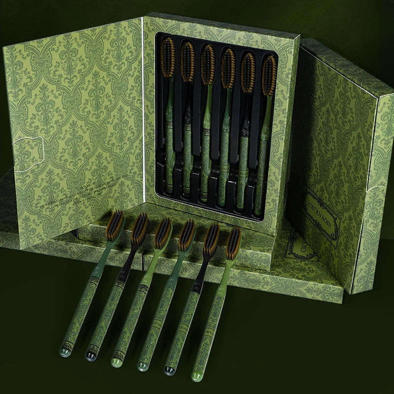 6-Pcs Gift Boxes Forest Travel Series Adult Home Couple Travel High-end Long Soft Bristle Large Head Toothbrush 250206