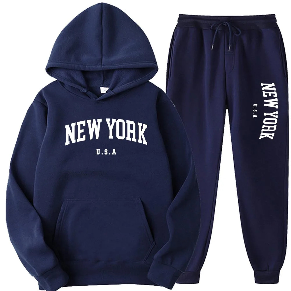 Men Women York USA City Hoodies Sets Fashion Letter Printed Graphic Sweatshirts Loose Casual Harajuku HoodedPants Pullove 250207