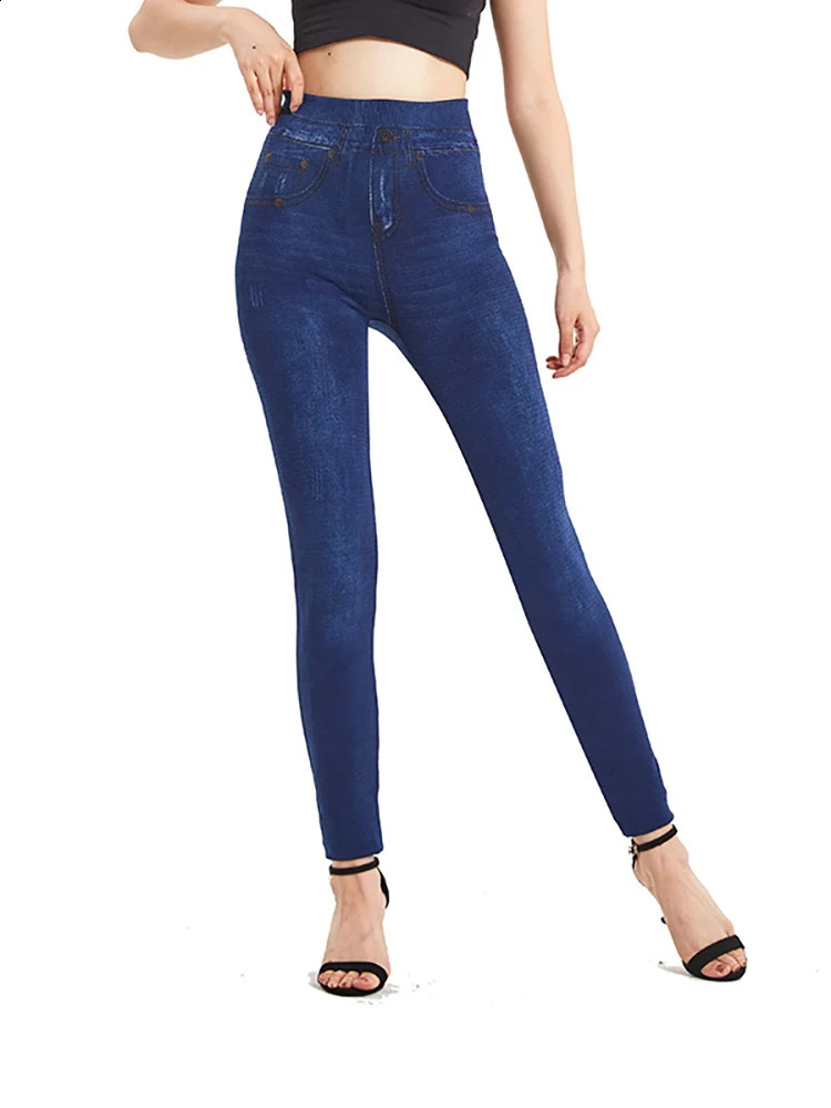 VISNXGI Stretchy Solid Color Plus Size Jeggings Fashion False Jeans Women Tight Seamless Pocket Leggings Soft Pencil Pants 250206
