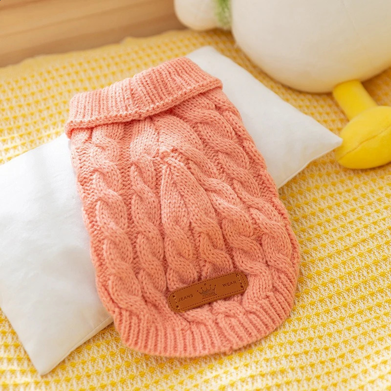 Solid Cable-Knit Sweater Outfits for Small Medium Dogs Autumn Winter Keep Warm Pet Clothing Soft Wool French Bulldog Overalls 250206