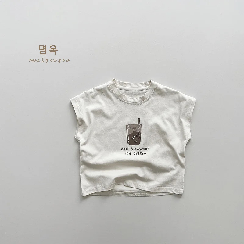 Summer Children Letter Print Vest Boy Girl Baby Sleeveless Casual T-shirt Kid Cotton Simple Tops Infant Thin Loose Tees 250207