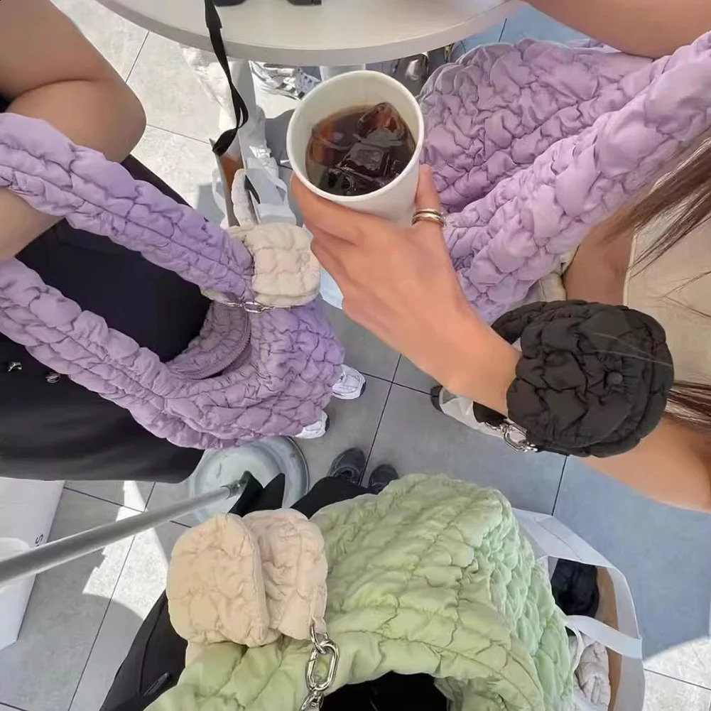 Women Pleated Top Handle Bag Mini Cloud Solid Color Cotton Ruched Dumpling Flap for Shopping Date 250206